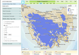 BoM snow forecast for 17 Aug 2015 10am